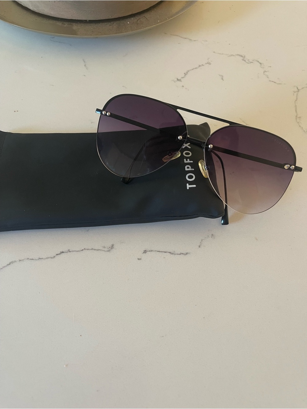 Topfoxx Black Frame Purple Gradient Lens Women's Aviator Sunglasses
